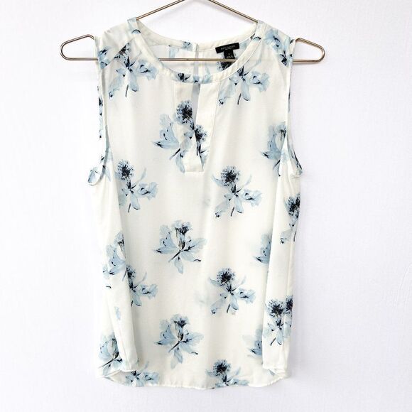 Ann Taylor White Blue Floral Sleeveless Top Medium - Picture 1 of 7
